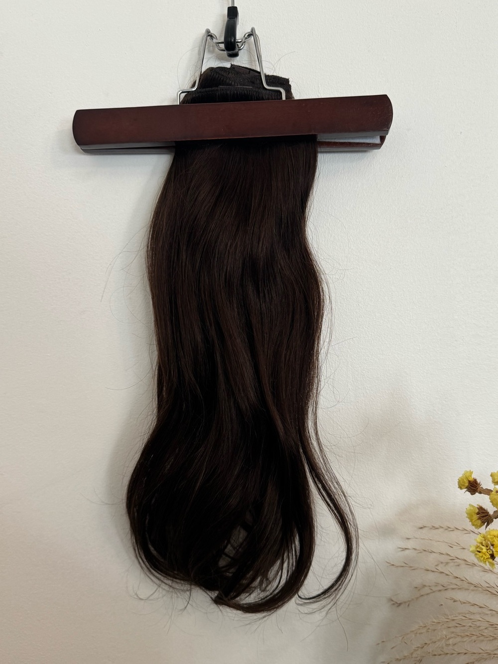 100% Human Hair 18” Dark Brown Clip-In Hair Extensions Straight Soft Wave Set